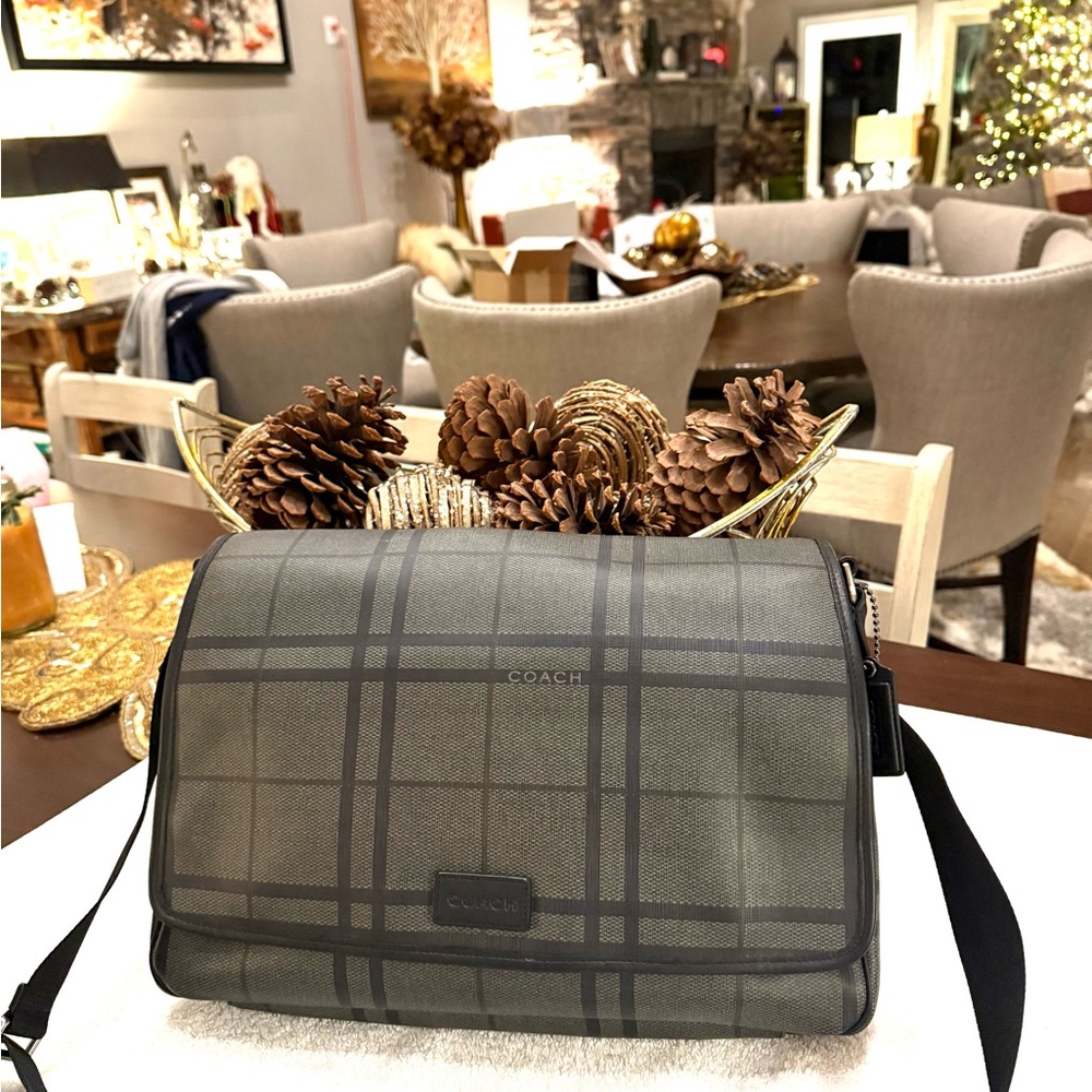 Coach Men's Checkered Messenger Bag - Black and Gray - Picture 3 of 4